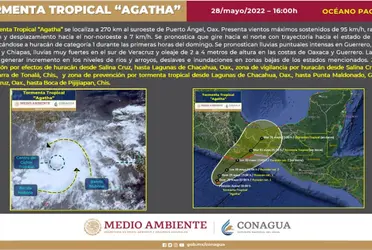 Agatha, la primera tormenta de la temporada en el Pacífico, “se ubica al sur de las costas de Oaxaca y continúa intensificando sus vientos.