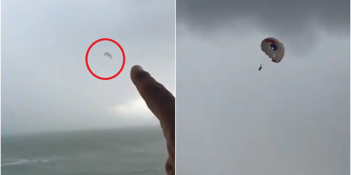 Turista casi pierde la vida al cortarse la cuerda que sujetaba su 'parachute'. El video quedó registrado y se viralizó.